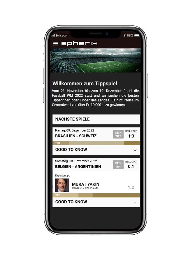 Screenshot Smartphone Start-Bildschirm WM Tippspiel