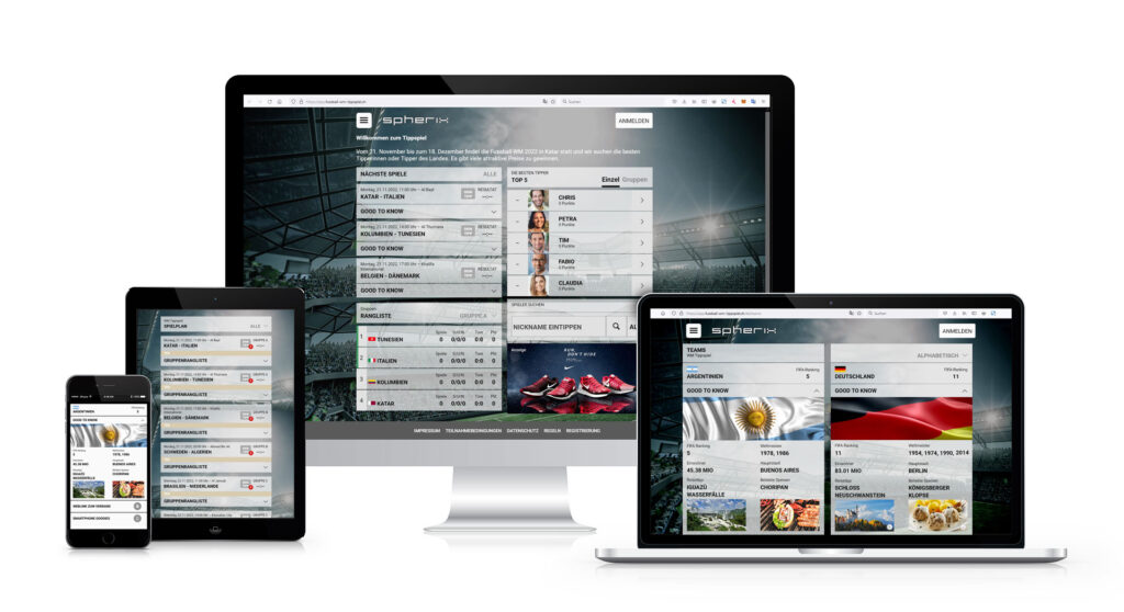 Übersicht responsive Design Fussball WM Tippspiel auf verschiedenen Geräten